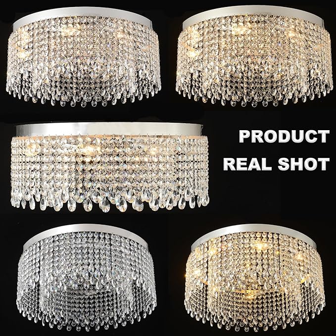 Modern Crystal Chandelier 8-Lights Large Raindrop Crystal Chandeliers Flush Mount Ceiling Light Fixture for Living Room Dining Room Bedroom