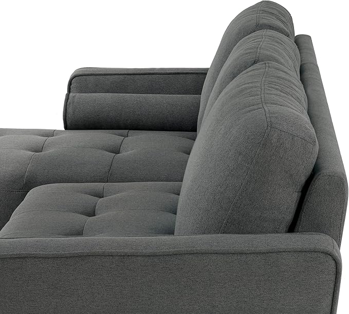 Studio Living® Lexington 83.1" Sofa Chaise, Mid-Century Modern, Pocket Coil Comfort, Reversable Chaise, Easy Assembly, Woven Fabric, Heather Grey