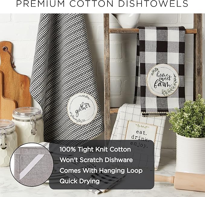 DII Valentine Dish Towels Set of 3 Embellished Hearts Decorative Kitchen Towels 18x28