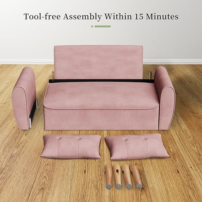 Vongrasig Small Modern Loveseat Sofa 47" Mid Century Linen 2 Seat Couch Tufted Love Seat, Pink