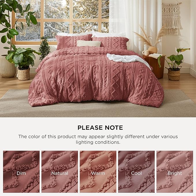 Bedsure Tufted Boho Comforter Set Twin Size - Grayish Pink Boho Bed Set, GentleSoft™ 2 Pieces Farmhouse Shabby Chic Embroidery Bedding, Gifts for Woman, Soft Jacquard Twin Comforter for All Seasons