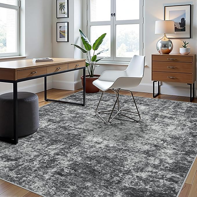 8x10 Area Rugs for Living Room Rug Washable: Abstract Large Rug for Dining Room Bedroom Carpet Non Slip 8 by 10 Indoor Modern Nursery Home Office Black Grey