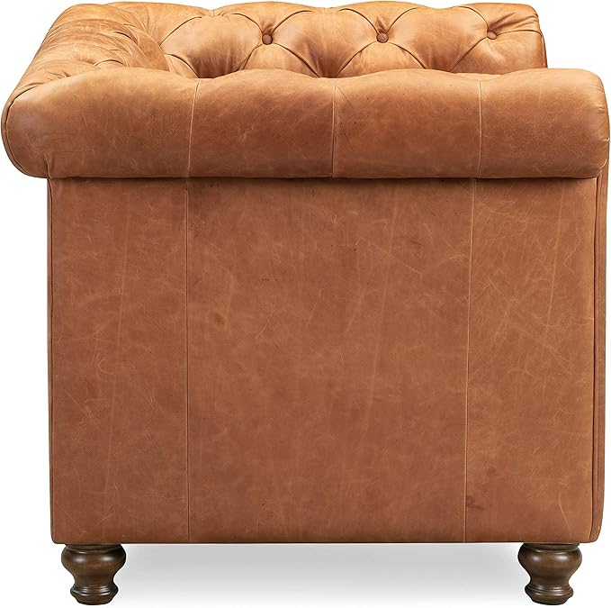 POLY & BARK Lyon Leather Lounge Chair 49" – Cognac Tan Full-Grain Leather Upholstery – Modern Upholstered Accent Chair for Living Room or Bedroom – Indoor Lounge Seating with Lasting Comfort