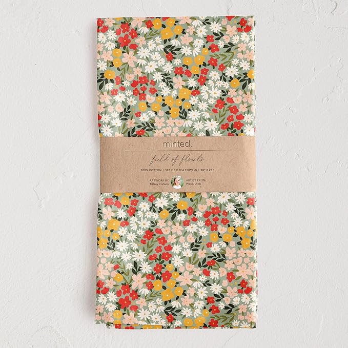 Minted Field of Florals Tea Towels Cotton Kitchen Towels Decorative with Hanging Loop Set of 2 18x28