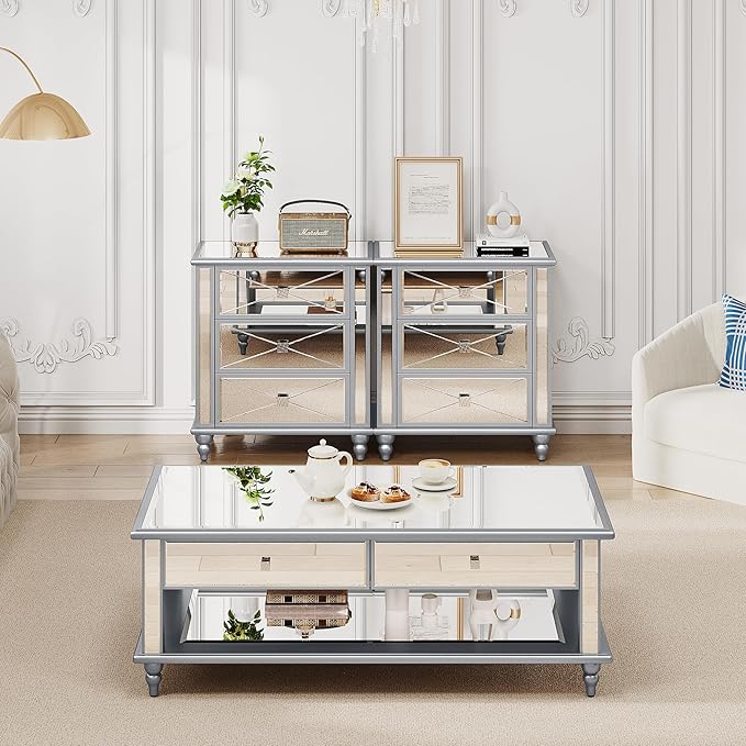 DWVO Silver 3 Drawers Dressers-23 Accent Chest with 3 Storage Drawers