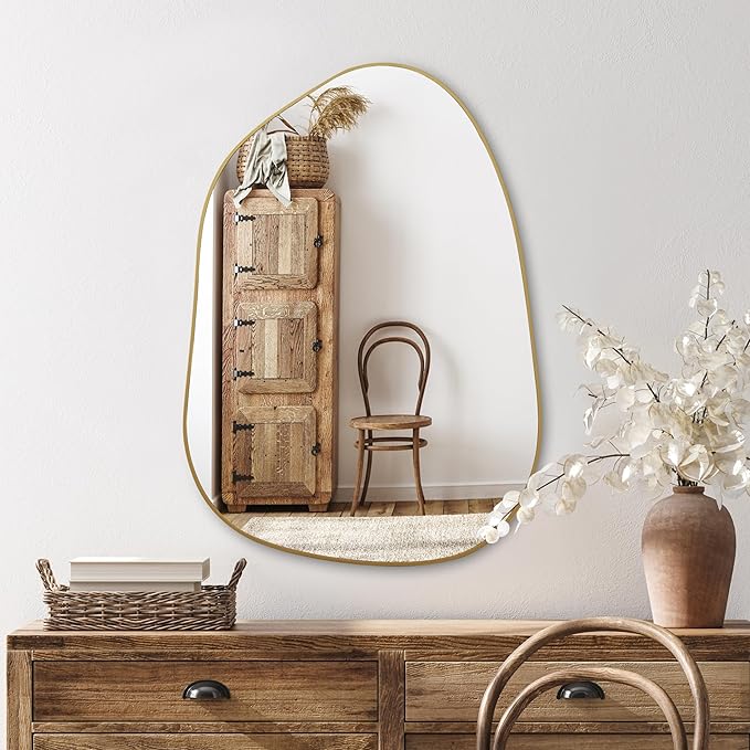 PERFNIQUE Irregular Asymmetrical Wall Mirror Decorative Modern Wall Mounted 27"x19", Gold
