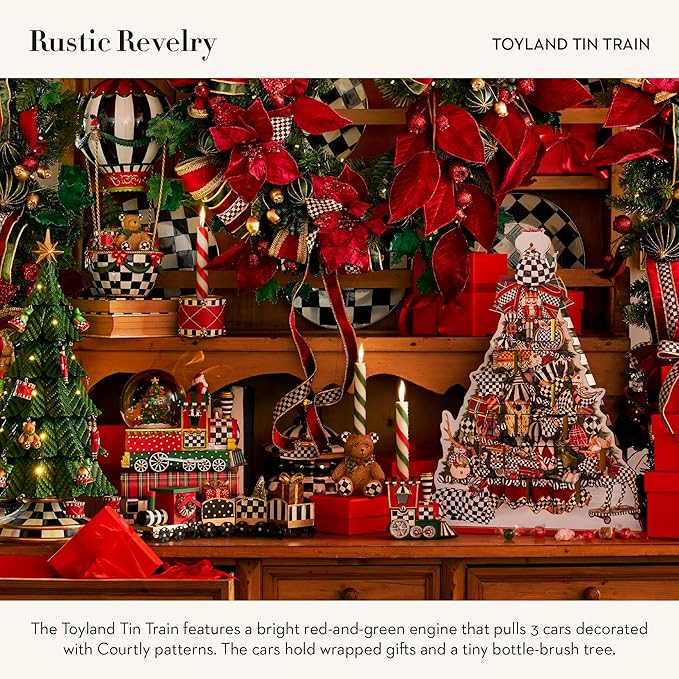 MACKENZIE-CHILDS Toyland Tin Train, Christmas Tabletop Decor, Holiday Train Decor