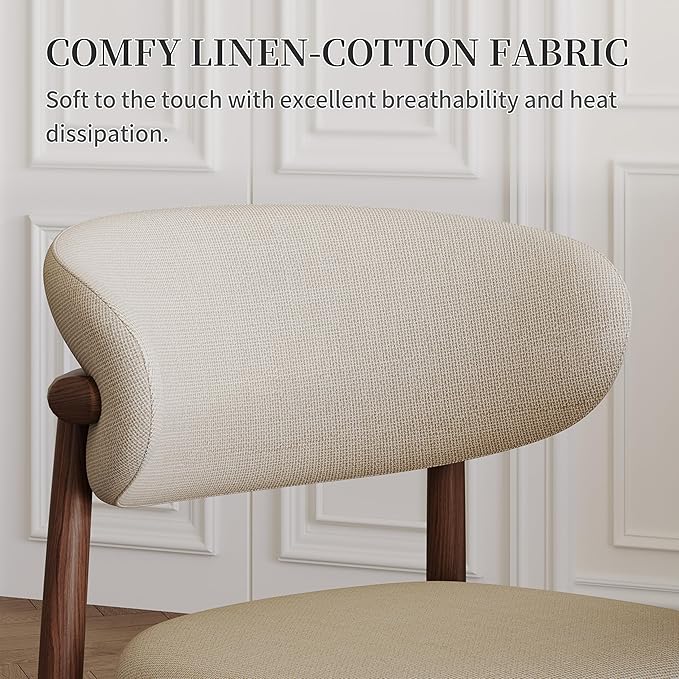 Modern Dining Chairs Set of 2 – Cotton Linen Fabric Upholstered Dining Room Chair, Farmhouse Kitchen Side Chairs with Solid Wood Legs – No Assembly Required