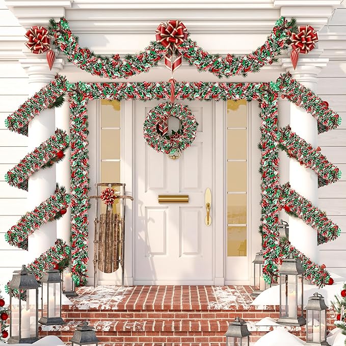 50 Ft Christmas Tinsel Garland Thick Tinsel Garland Xmas Tree Decorations Metallic Tinsel Twist Garland for Christmas, Birthday, Party Decor Indoor Outdoor Party Supplies