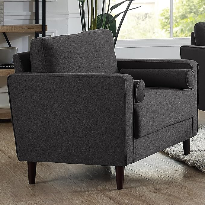 Studio Living® Lexington 39.4" Arm Chair, Mid-Century Modern, Pocket Coil Comfort, Easy Assembly, Woven Fabric, Heather Grey