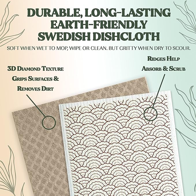 FEBU Swedish Dishcloths 5 Pack Watercolor Reusable Washable Kitchen Dish Towels Tabletop Decor Watercolor