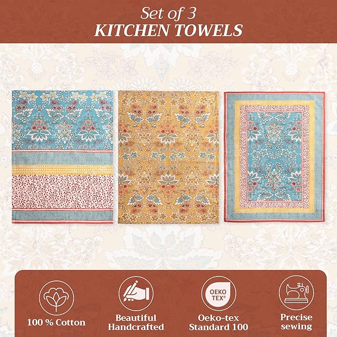 Maison d'Hermine Dish Towels 100% Cotton Absorbent Marquise Set of 3 Spring Summer