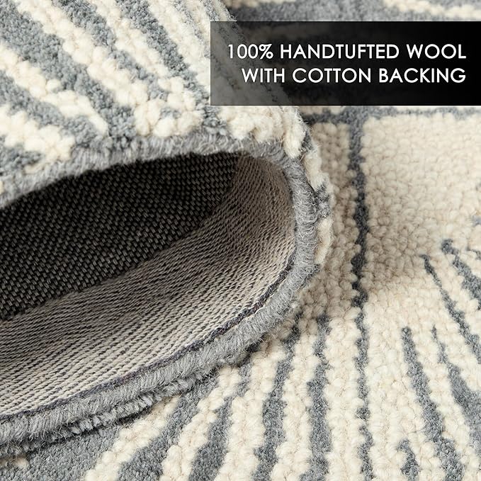 Nicole Miller New York Kendall Fluted Geo Handcrafted Area Rug, 100% Wool Rug, Grey, 5'x7’