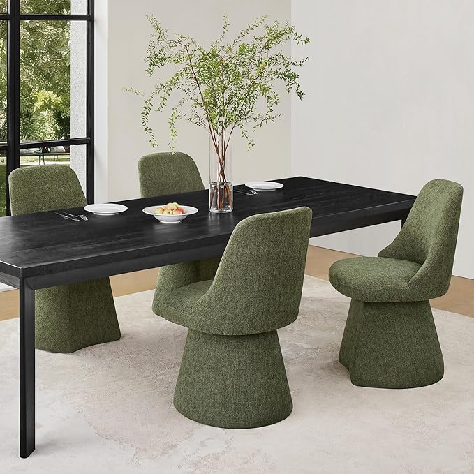 Swivel Dining Chair Mid Century Modern DeskChair High Back Upholstered Linen Fabric SideChair for Kitchen Diningroom Bedroom,Moss Green,1 Box