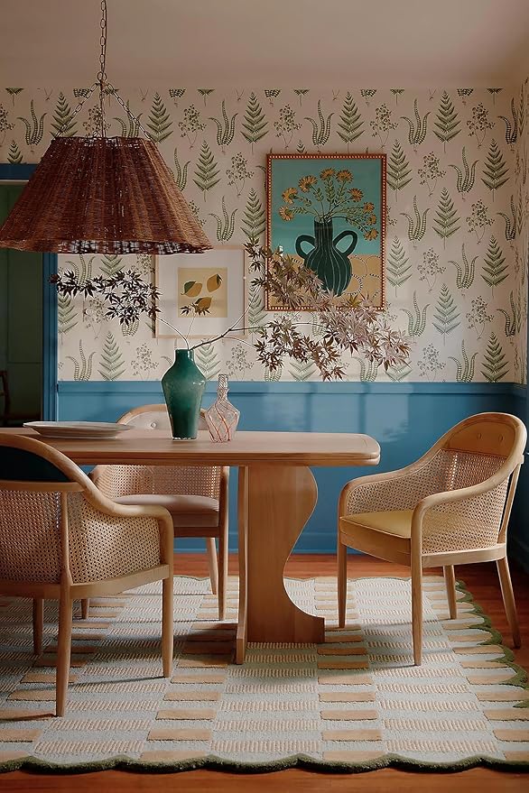 Hand-Tufted Wool Rug with Scalloped Edges, Light Blue Plaid Pattern, Cozy Soft Area Rug for Living Room, Bedroom, and Nursery, Handmade Modern Accent Rug, 7x11 Ft