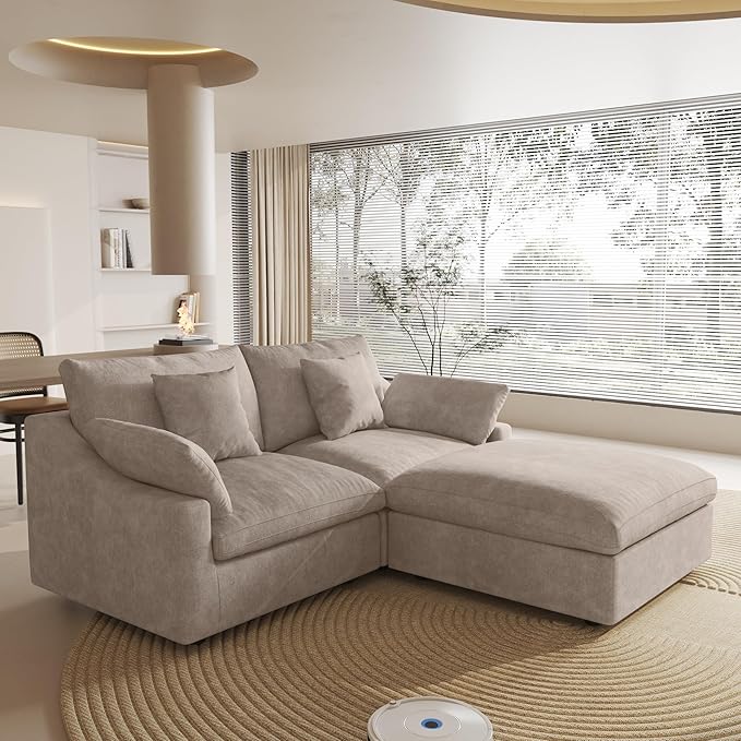 Cloud Couch Modular Sectional Sofa,82.68" L Shaped Couch,Down Filled Convertible Wide Seater, 2 Seater+Ottoman for Living Room Set,Covers Washable&Replaceable,Khaki