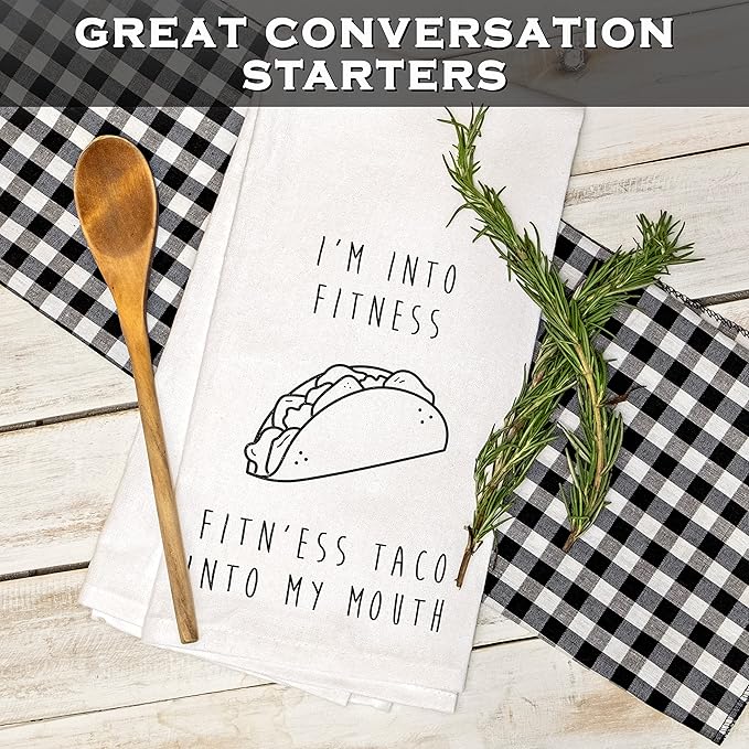 I'm Into Fitness Taco Kitchen Towels 18x24 Funny Dish Towels Tabletop Decor Taco