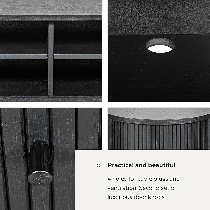 WERMO 71’’ Black TV Stand with Storage and Shelves for 65-75 Inch TVs. Black Entertainment Center with Doors for Living Room and Bedroom, Mid Century Modern Console Table, Media Cabinet (Black Oak)