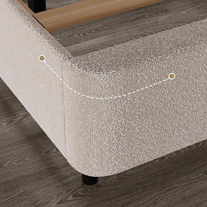 Full Size Boucle Bed Frame, Upholstered Full with Headboard, Soft BedFrame with Thickened Footboard, Soft Rounded Corners, No Box Spring Required, Easy Assembly, Cream