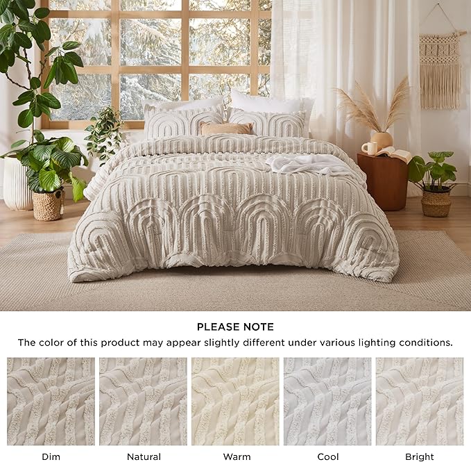 Bedsure Boho Tufted Twin Comforter Set - Beige Boho Bedding Comforter Sets, 2 Pieces Farmhouse Shabby Chic Embroidery Bed Set, Soft Fluffy Cozy Arch Pattern Comforter for All Seasons