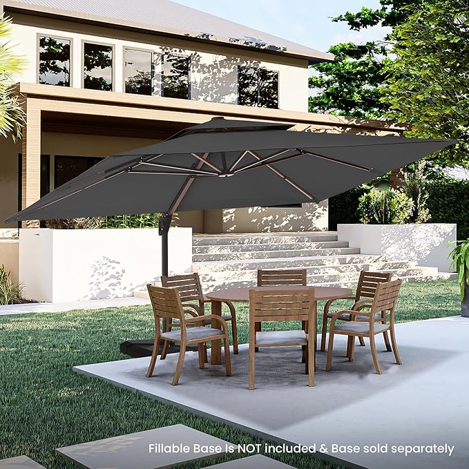 9' X 12' Cantilever Patio Umbrella Outdoor Heavy Duty Double Top Windproof Rectangle Offset Umbrellas with 360-degree Rotation for Pool Deck Backyard, Grey