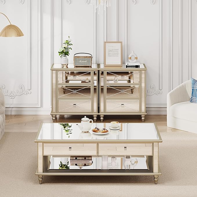 DWVO Gold 3 Drawers Dressers 23 Accent Chest with 3 Storage Drawers