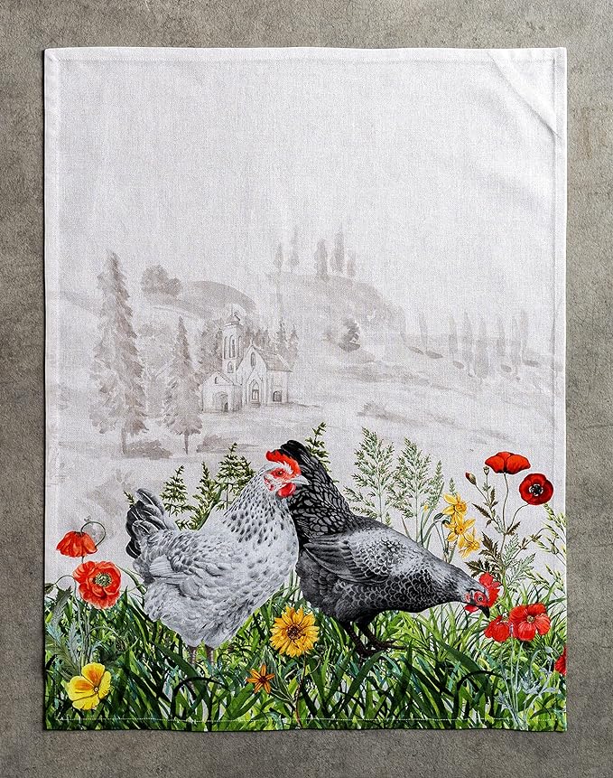 Maison d'Hermine Dish Towels 100% Cotton Absorbent Basse Cour Set of 3 Spring Summer