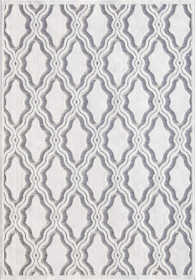 My Texas House Cotton Blossom Rug 7.9x10.10 Rectangle High-Low Geometric Indoor Outdoor, Natural Grey