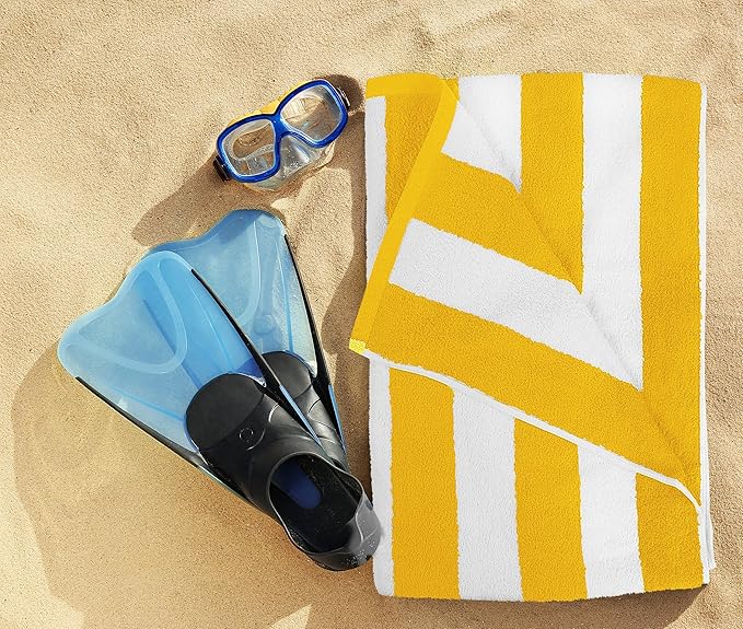 Utopia Towels 4 Pack Cabana Stripe Beach Towel Oversized 100% Ring Spun Cotton Beth Towels Highly Absorbent Quick, Yellow