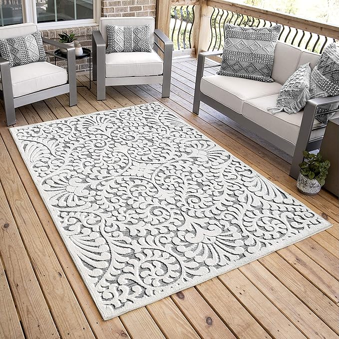 My Texas House Bluebonnets Area Rug 7.9x10.10 Indoor Outdoor, Natural Grey