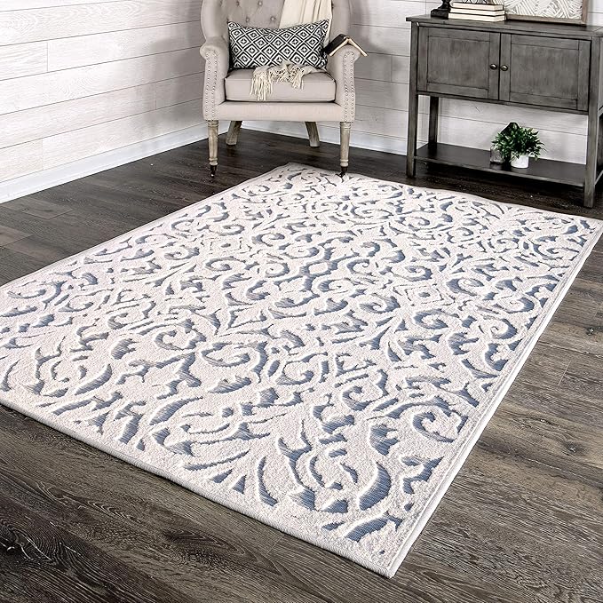 My Texas House Lady Bird Area Rug 7.9x10.10 Indoor Outdoor, Natural Harbor Blue