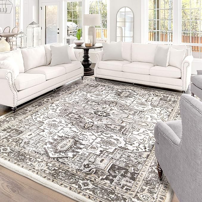 Orian Lone Star Belle Runner Rug 2x7.6 Traditional Floral Medallion, Natural Grey