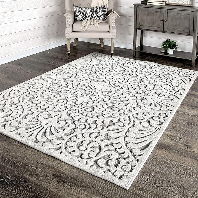 My Texas House Bluebonnets Area Rug 5.2x7.6 Indoor Outdoor, Natural Grey