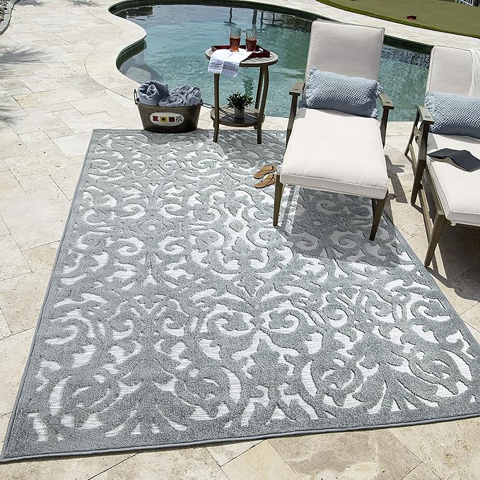 My Texas House Lady Bird Area Rug 7.9x10.10 Indoor Outdoor, Harbor Blue