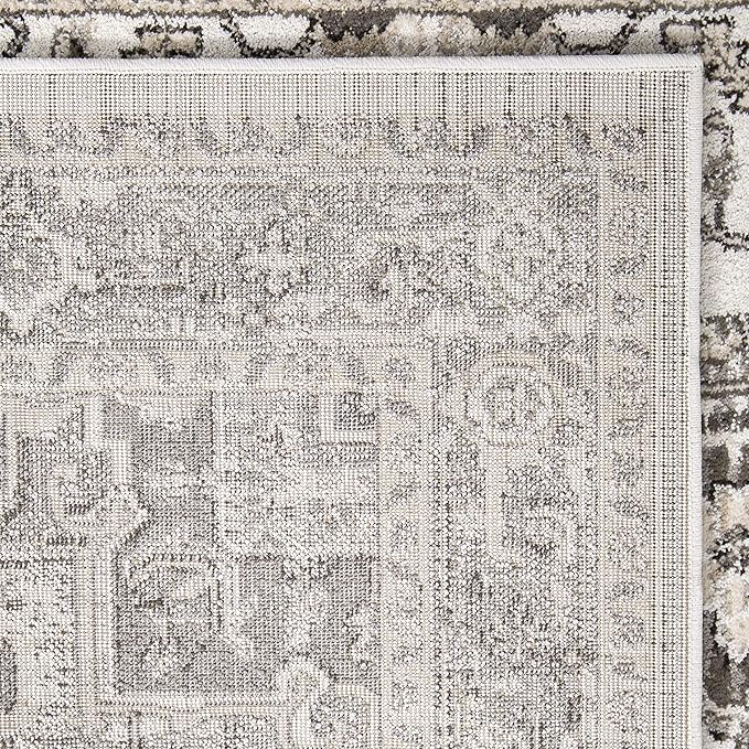 Orian Lone Star Belle Runner Rug 2x7.6 Traditional Floral Medallion, Natural Grey