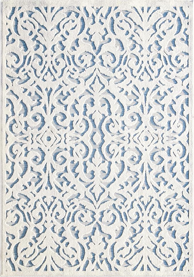 My Texas House Lady Bird Area Rug 7.9x10.10 Indoor Outdoor, Natural Harbor Blue