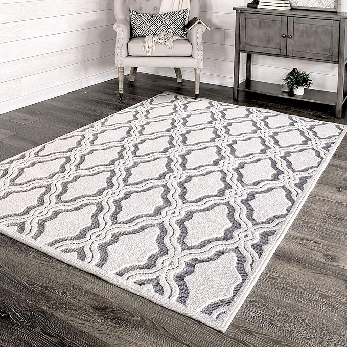 My Texas House Cotton Blossom Rug 7.9x10.10 Rectangle High-Low Geometric Indoor Outdoor, Natural Grey