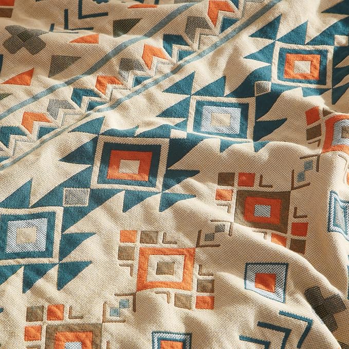 Boho Throw Blanket 100% Cotton Woven Ultra Soft 4-Layer Muslin Quilt Farmhouse Bed Blanket Cover 80"x90", Diamond