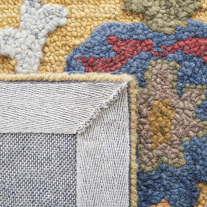 SAFAVIEH Blossom Collection Area Rug - 4' Square, Gold & Multi, Handmade Wool, Ideal for High Traffic Areas in Living Room, Bedroom (BLM402D)