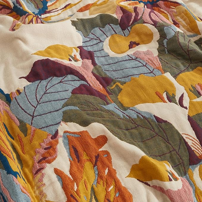 Boho Throw Blanket 100% Cotton Woven Ultra Soft 4-Layer Muslin Quilt Farmhouse Bed Blanket Cover 60"x80", Floral