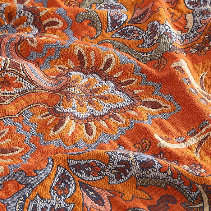 Boho Throw Blanket 100% Cotton Woven Ultra Soft 4-Layer Muslin Quilt Farmhouse Bed Blanket Cover 60"x80", Vintage Floral