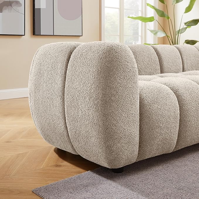 VANOMi 88" Oversized Boucle Sofa, Modern Upholstered Tufted Cloud Couch, Deep Seat Boucle Sofa,Cozy Modern 3 Seater Couch for Living Room, Bedroom, Apartment