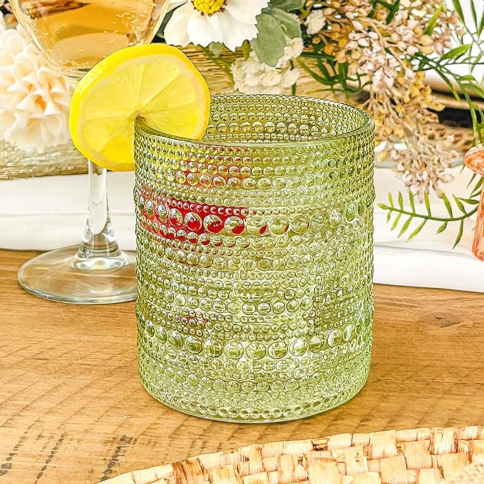 Kate Aspen Sage Green Hobnail Beaded Drinking Glasses Set of 6-10 oz Vintage Glassware Set Cocktail Glass Set, Juice Glass, Water Cups | Makes A Great Hostess Gift or Gift for New Home Owners