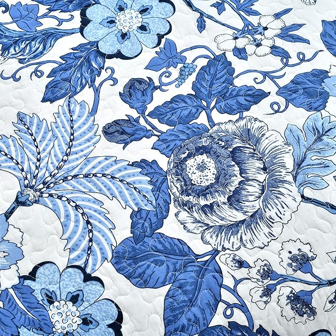 Lush Decor Sydney Reversible Cotton Quilt Set Queen 3 Piece Bedding, Navy White