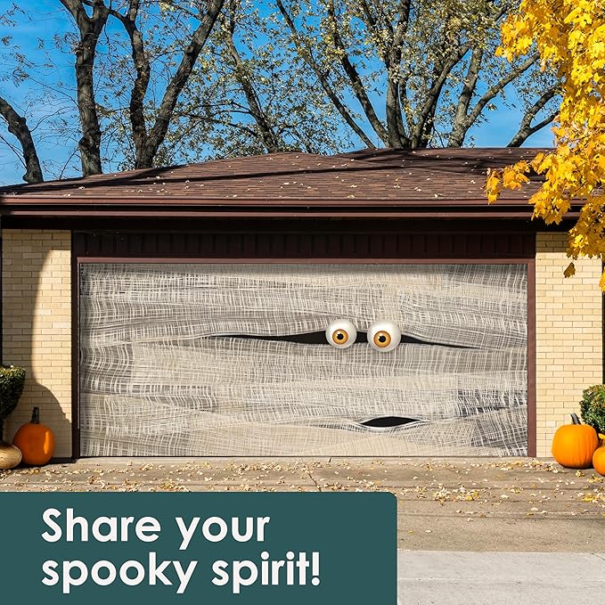 7' x 16' Mummy Halloween Garage Door Banner - Hauntingly Realistic Double Garage Decorations