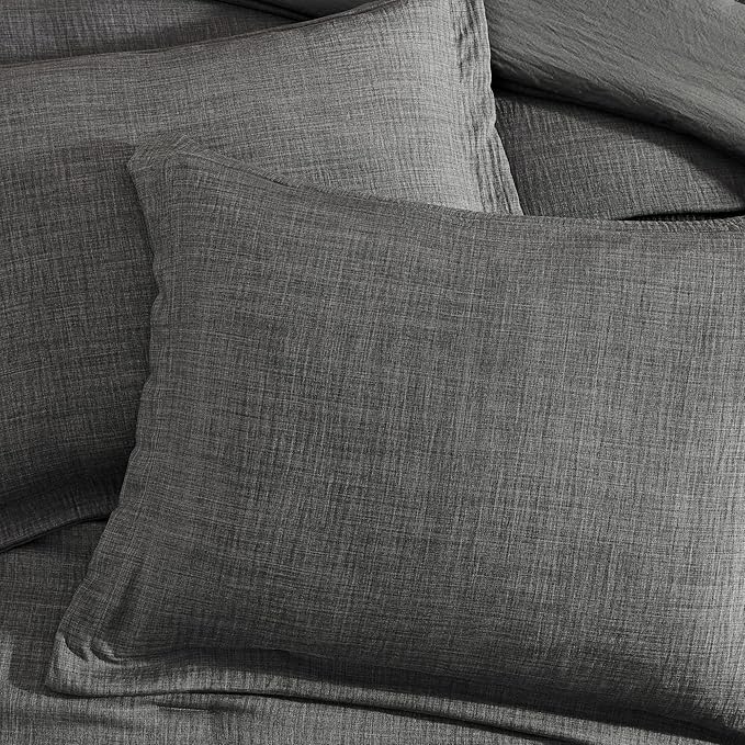 Geniospin King Size Comforter Set- 7 Piece Grey Textured King Bedding Set, Soft Solid Bed in a Bag for All Season, King Comforter Set with Sheets(Grey,102''x90'')