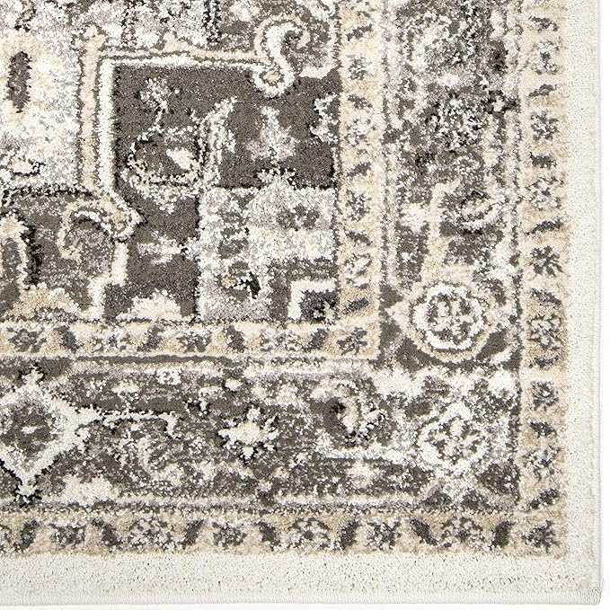 Orian Lone Star Belle Runner Rug 2x7.6 Traditional Floral Medallion, Natural Grey