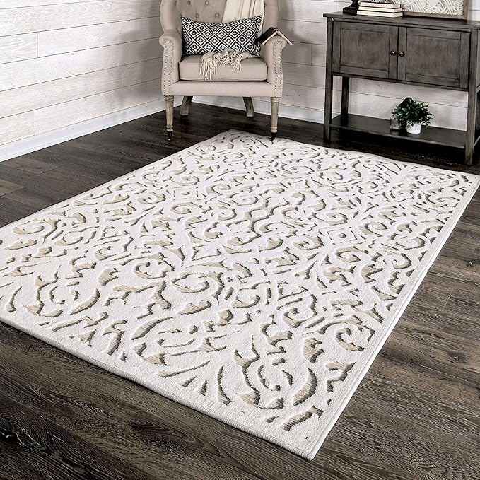 My Texas House Lady Bird Area Rug 3.11x5.5 Indoor Outdoor, Natural Driftwood