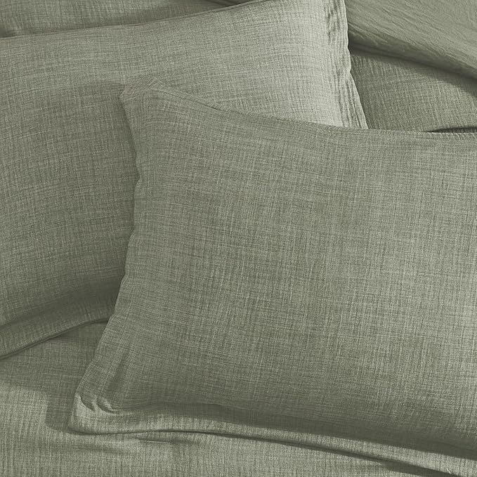 Geniospin King Size Comforter Set- 7 Piece Sage Green Textured King Bedding Set, Soft Solid Bed in a Bag for All Season, King Comforter Set with Sheets(Sage Green,102''x90'')