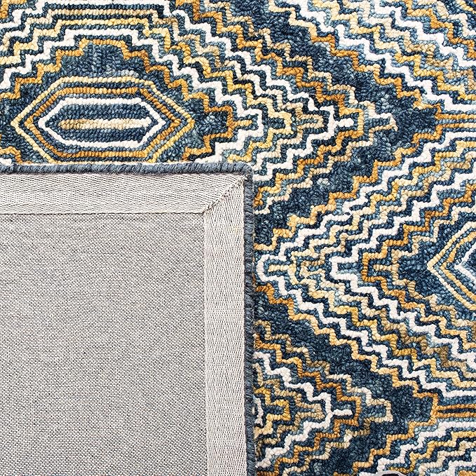 SAFAVIEH Aspen Collection Runner Rug - 2'3" x 9', Blue & Gold, Handmade Boho Wool, Ideal for High Traffic Areas in Living Room, Bedroom (APN822M)